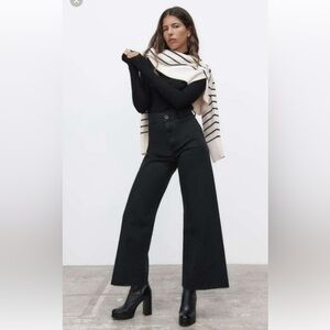Zara The Marine Straight High Rise Relaxed Leg Jean in Pure Black